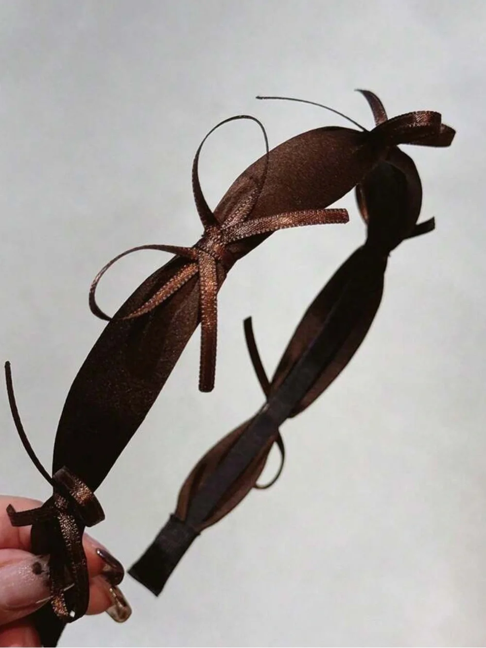 1pc Brown Tone Thin Ribbon Bow Headband, Elegant French Style Hair Accessory,